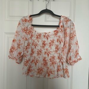 Loft Floral Smocked Peplum Blouse